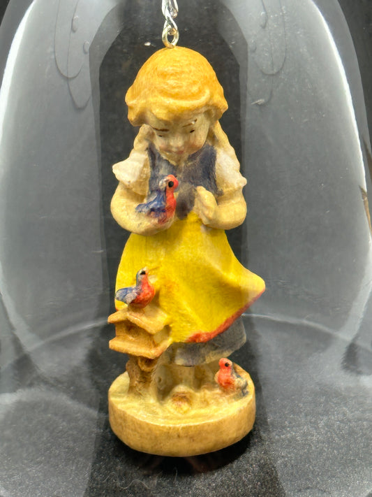 Vintage DOLFI Genuine Lead Crystal Bell w/ Hand Painted & Carved Christmas Girl Item 10082