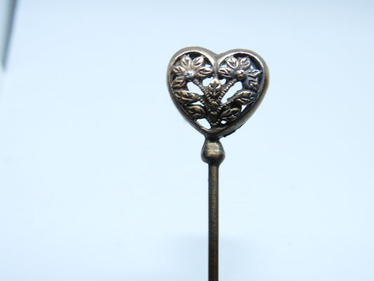 Antique Victorian Heart-Shaped Floral Hat Pin