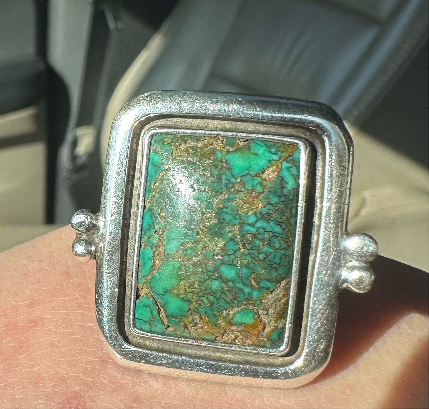 Vintage Echo of the Dreamer Turquoise Rectangular Sterling Silver .925 Ring Signed