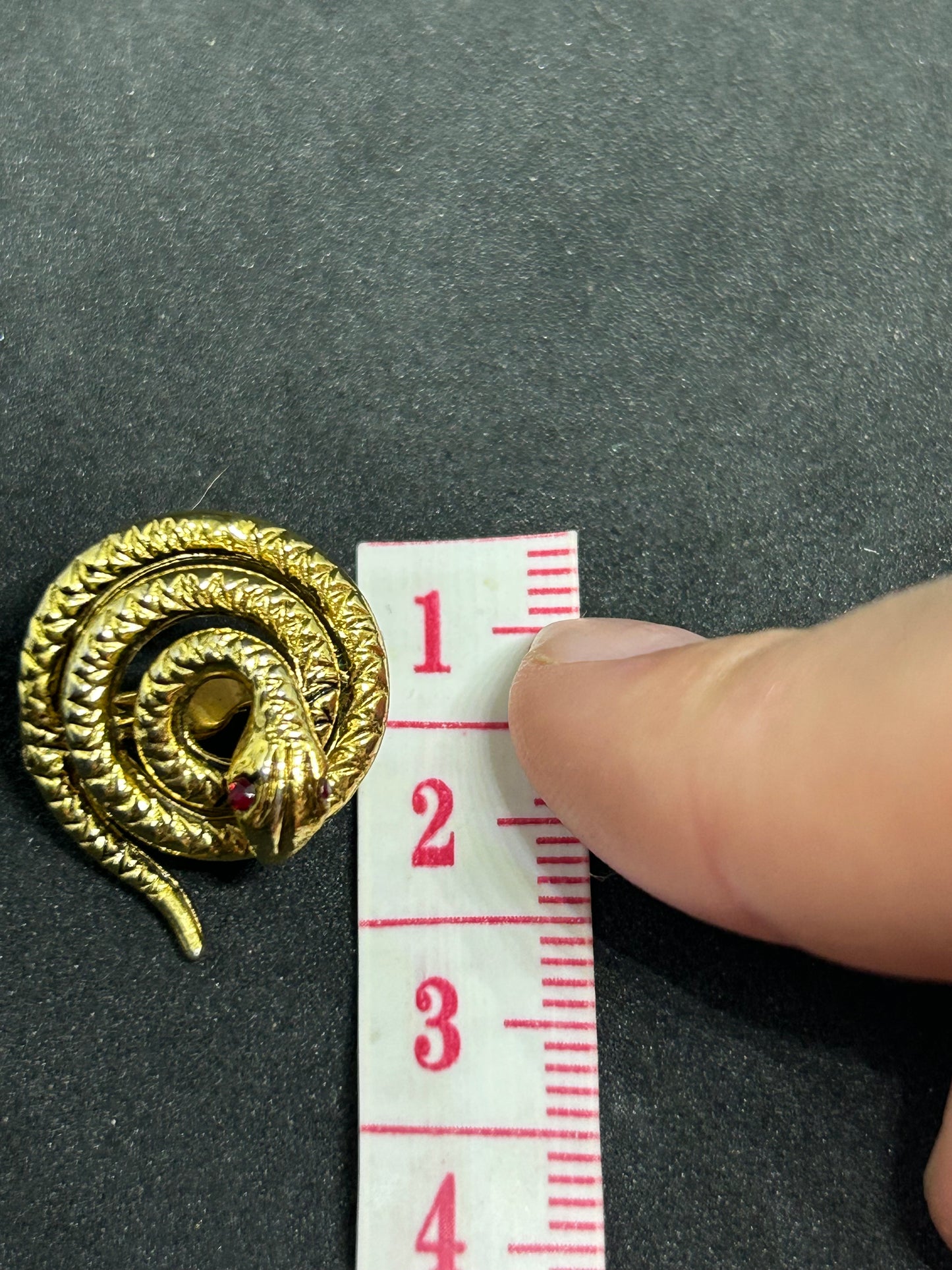 Vintage Gold Serpent Snake Pin Brooch w/ Red Eyes