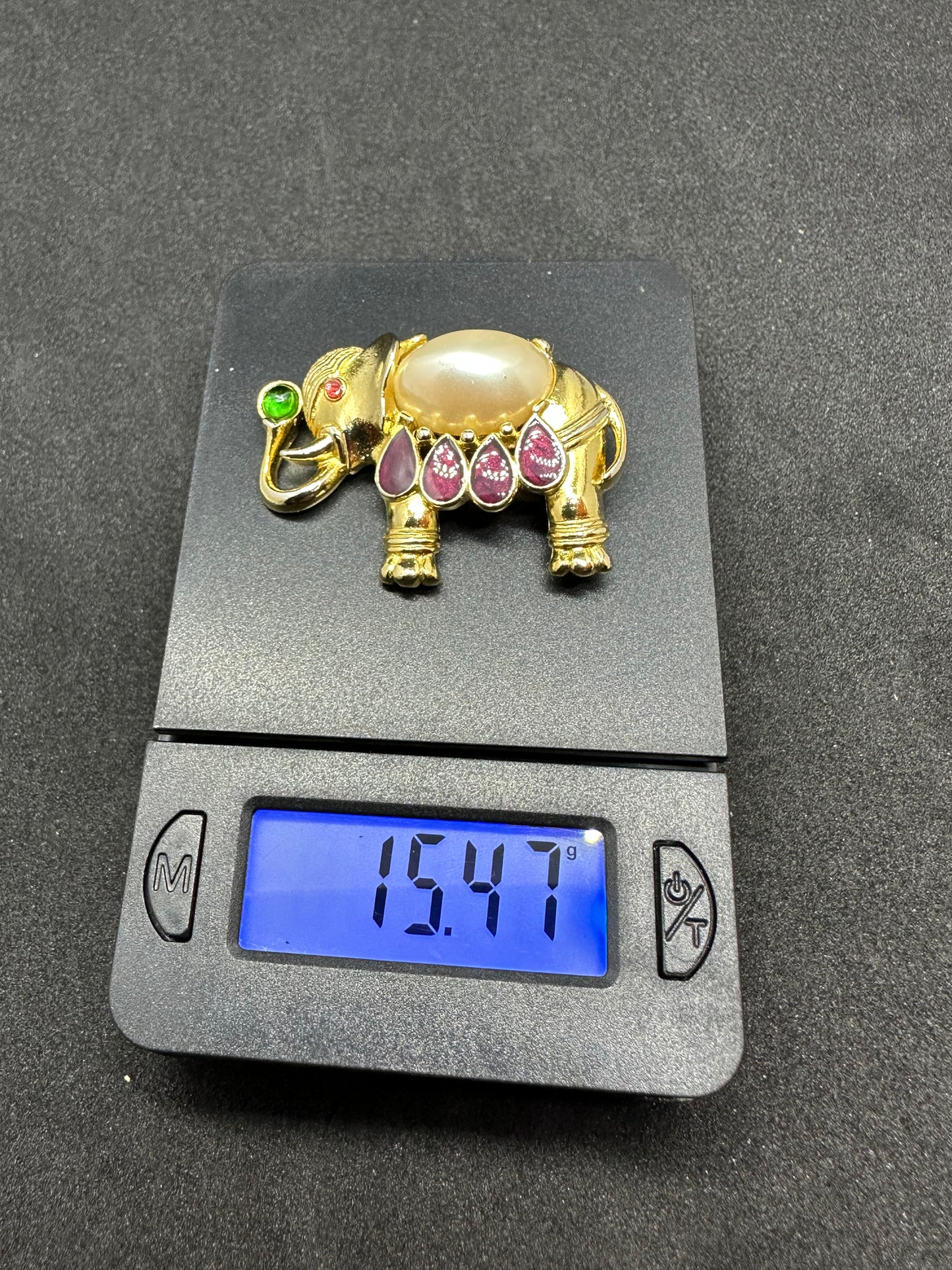 Vintage TRIFARI Gold Colored Moghul Elephant Brooch Pin Signed