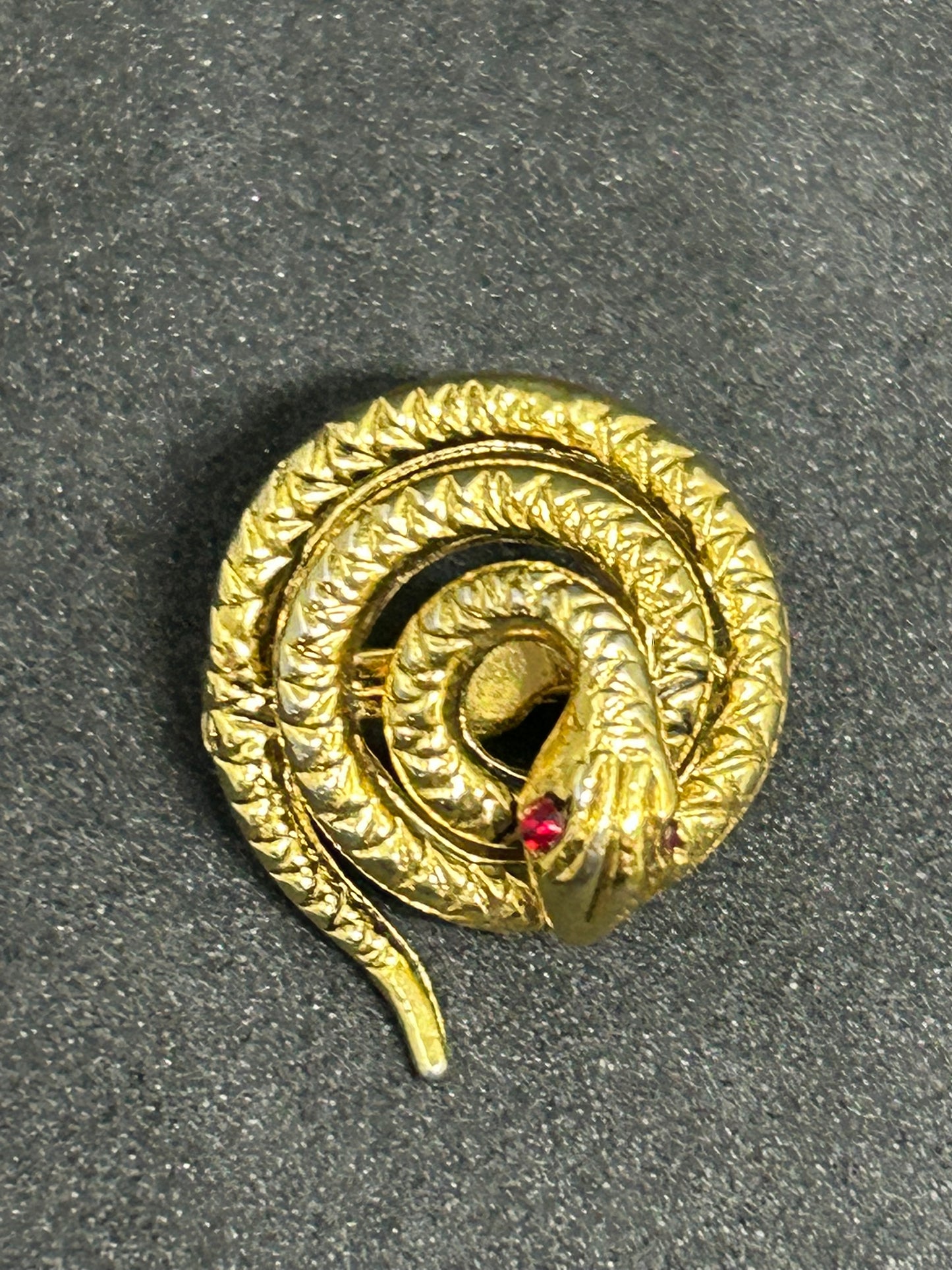 Vintage Gold Serpent Snake Pin Brooch w/ Red Eyes