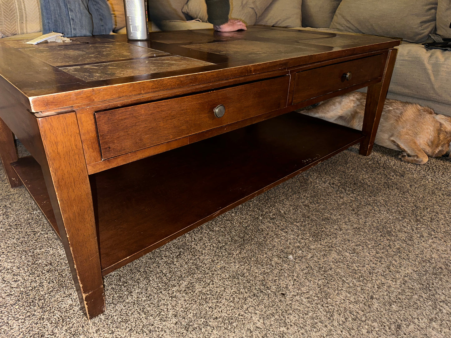 Wooden 4-Drawer Coffee Table w/ Tile Inset
