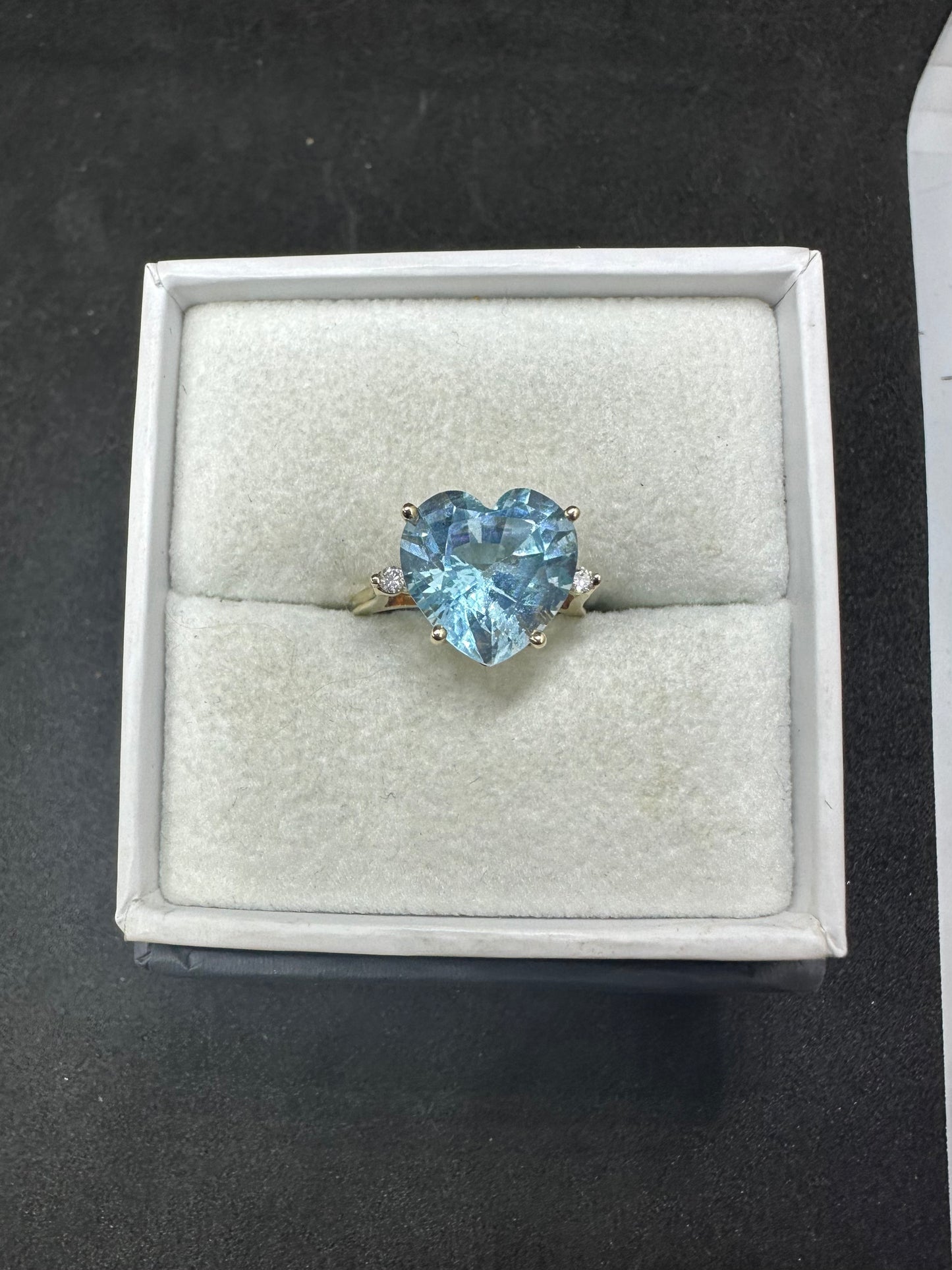 Vintage Heart-Shaped Blue Topaz & Diamond Accents 14K Yellow Gold Ring w/ Appraisal