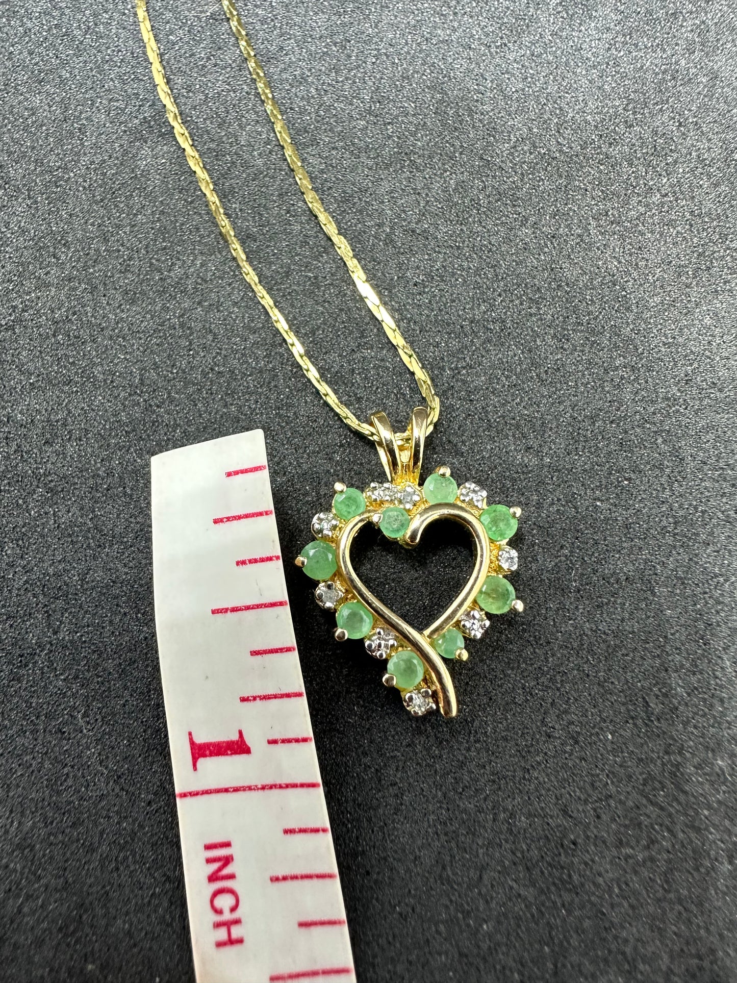Vintage Sterling Silver .925 Gold Plated Emerald and Diamond Heart Pendant
