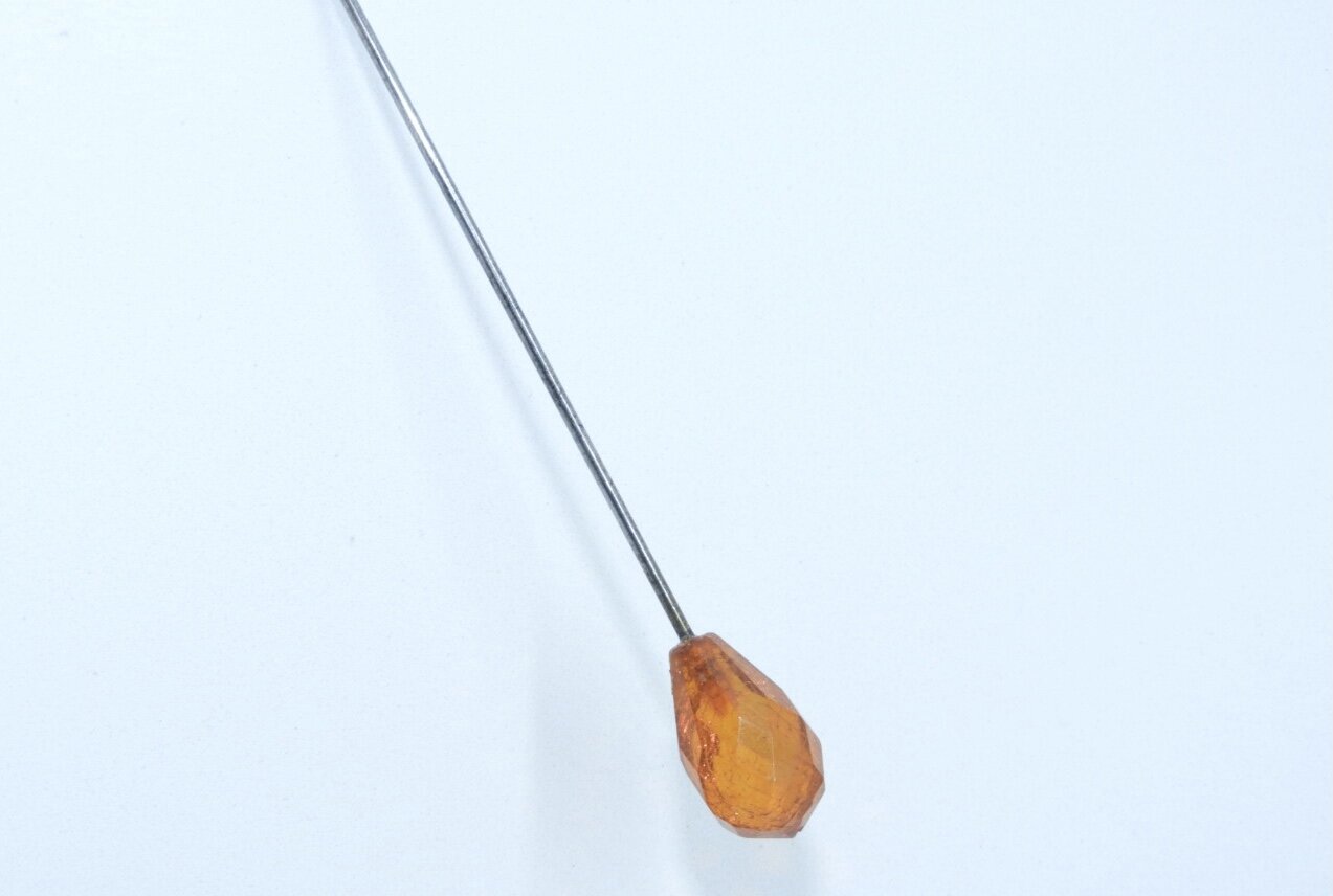 Vintage Cut Amber Glass Hat Pin- Broken