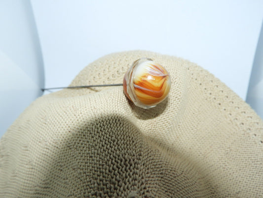 Antique Orange Molded Hand-Blown Glass Sphere w/ Ring