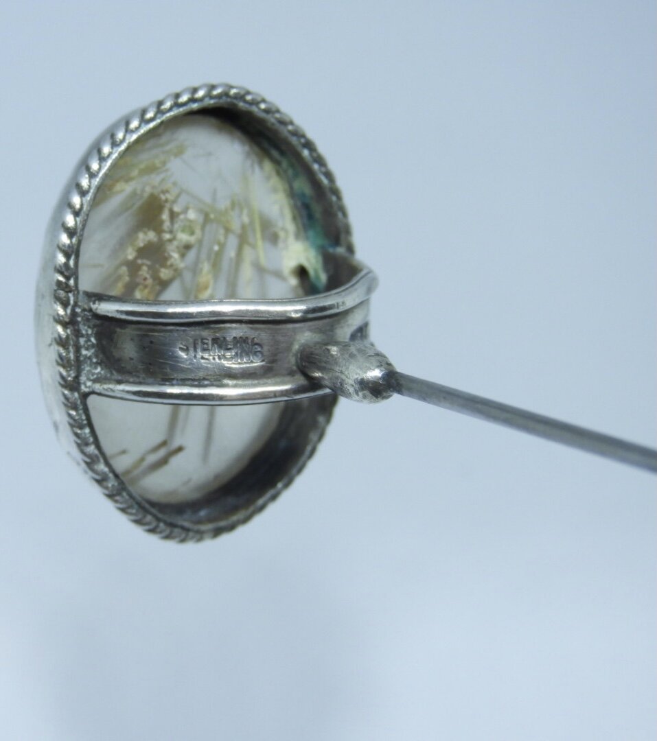 Antique Sterling Silver Rutilitated Quartz Hat Pin