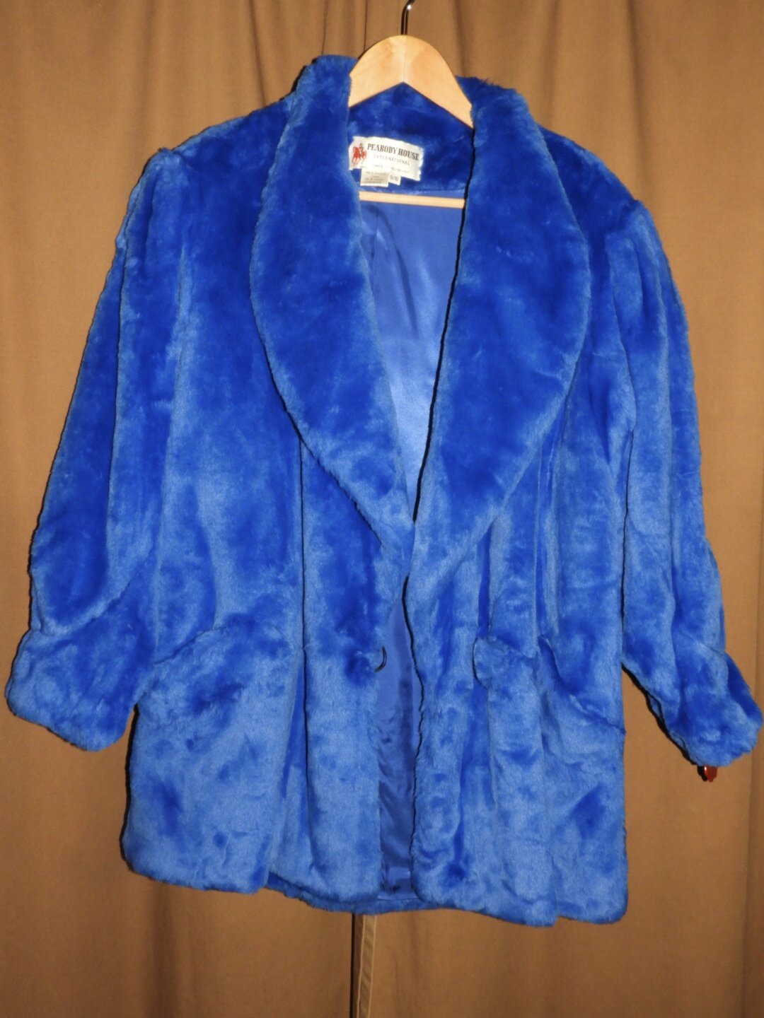 Vintage 80's Electric Blue Peabody House Faux Fur Coat