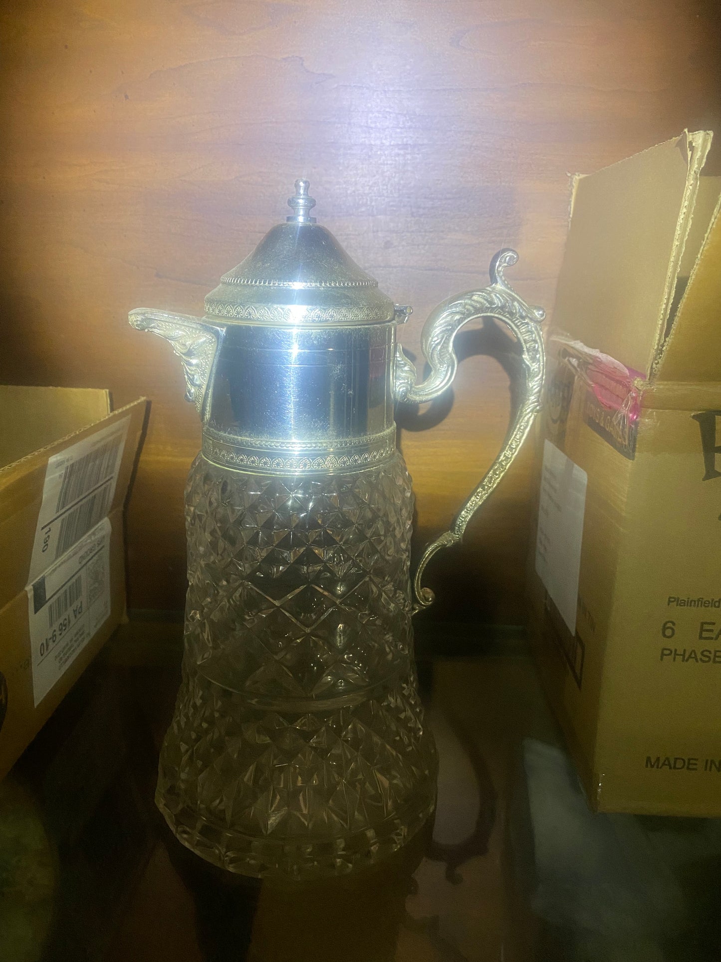 Vintage Crystal And Silver Pitcher