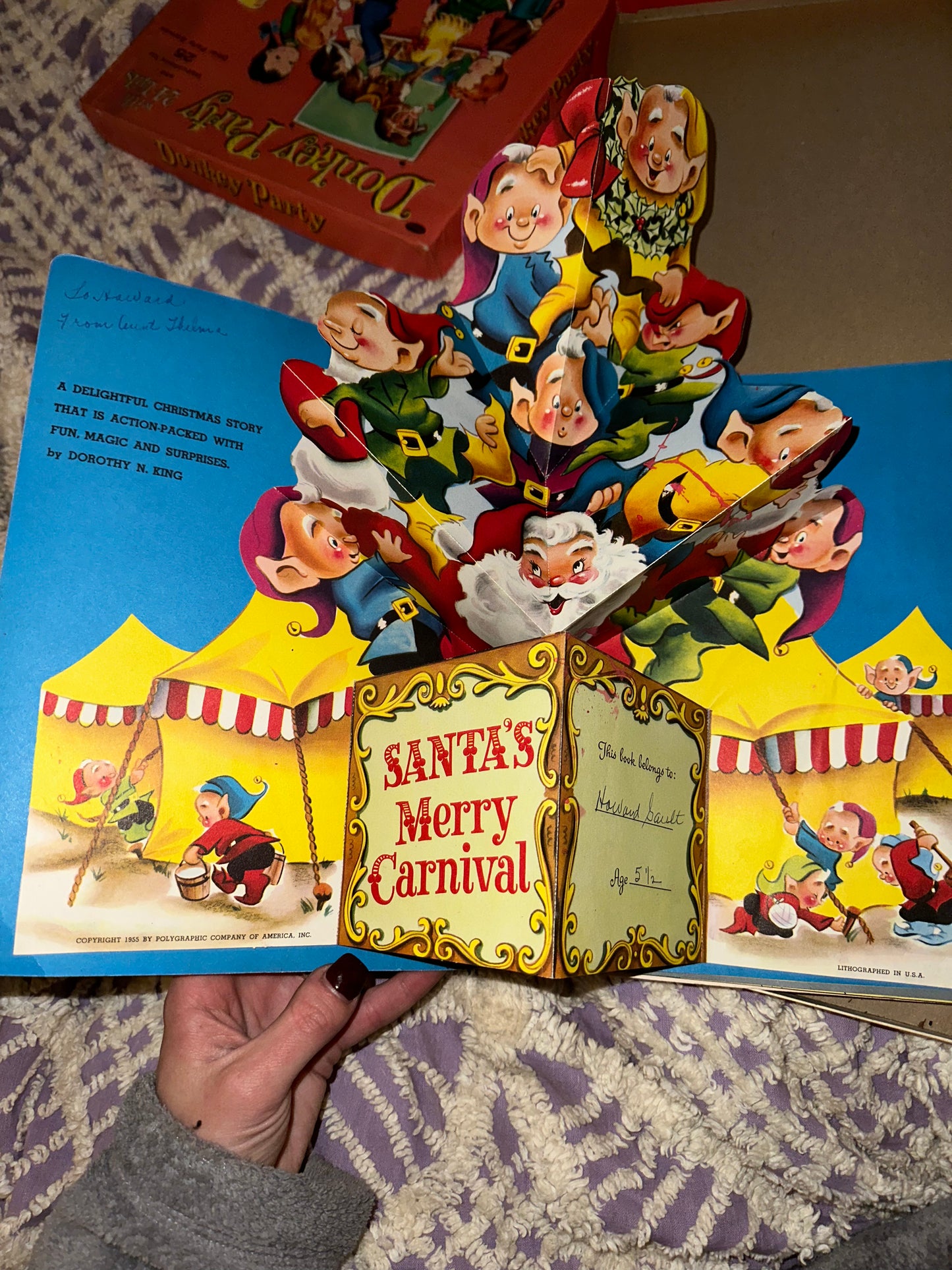 Vintage 1955 Santa’s Merry Carnival by Dorothy N. King Paperback Pop-Up Book w/ Original Box