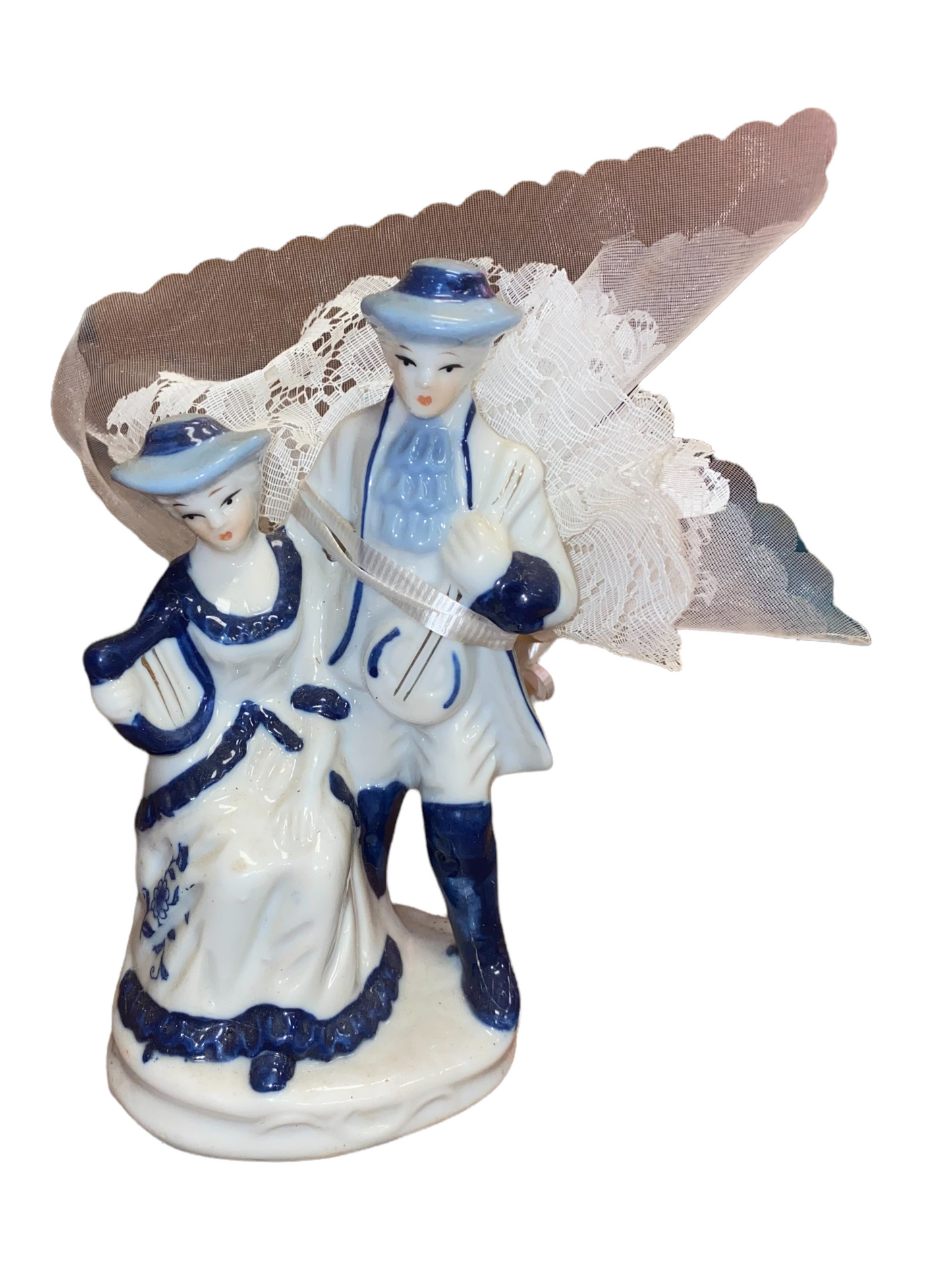 Vintage Victorian Colonial Period Courting Couple Blue and White Figurine