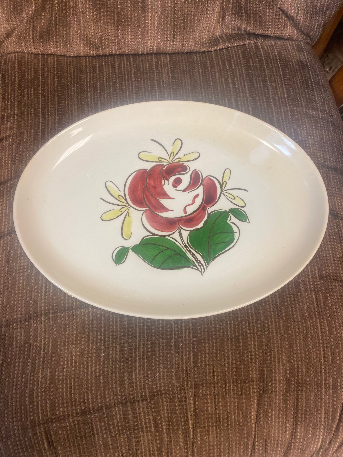 Stetson China Oval Platter Red Rose With Yellow Flowers Hand Painted