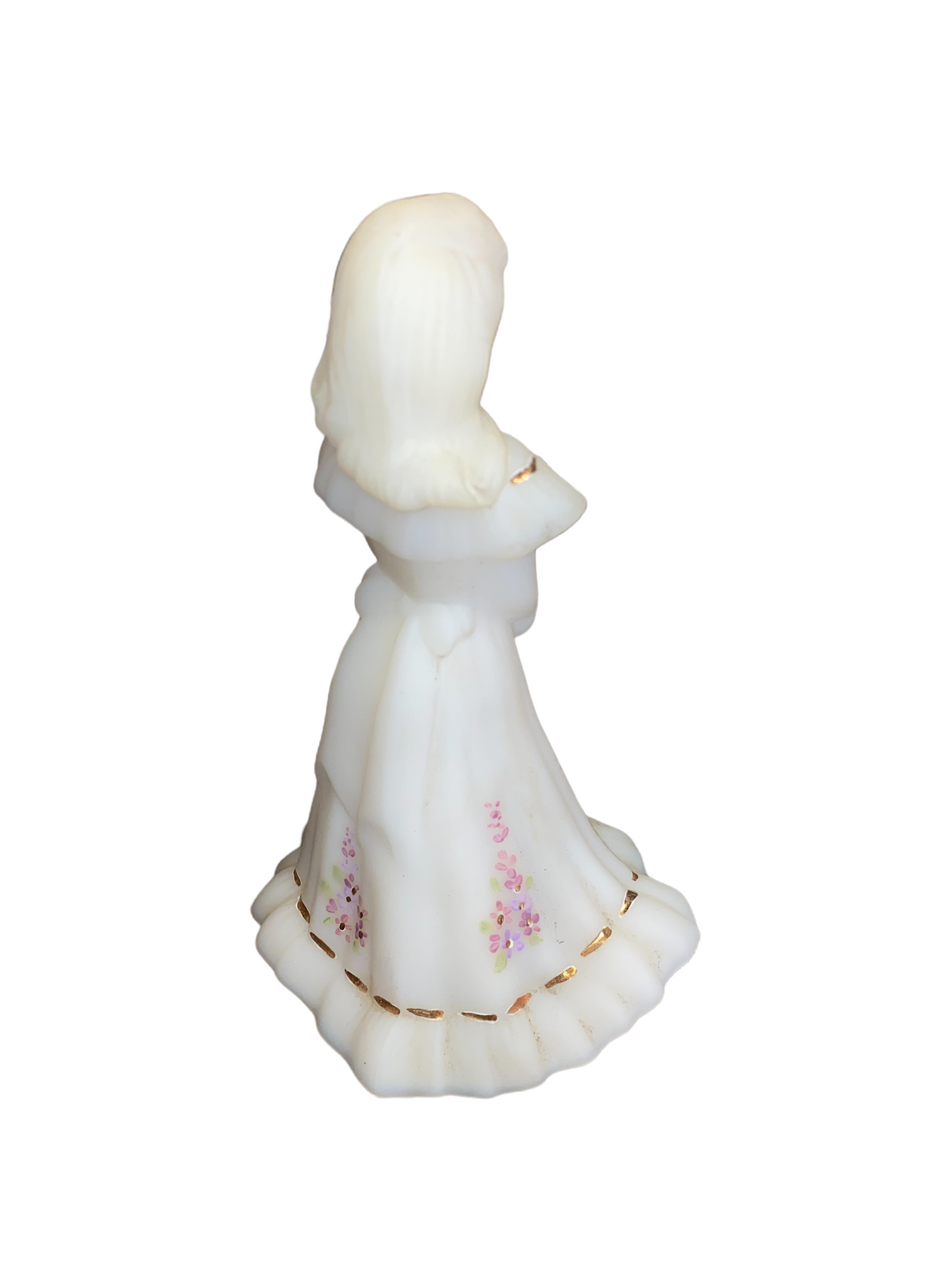 Vintage Fenton Glass White Satin Bridesmaid Figurine w/ 1995 Kristen’s Floral Design
