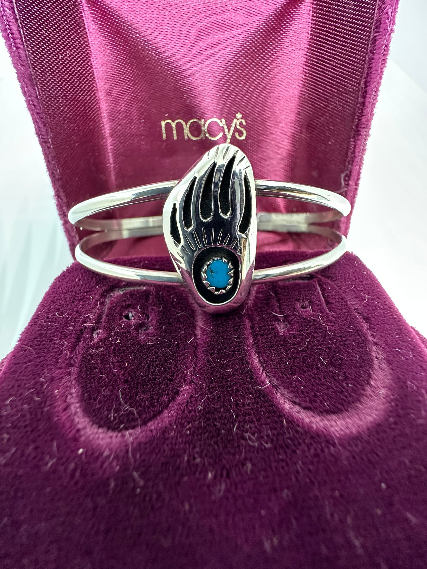 Vintage Native American Sterling Silver .925 Turquoise Bear Claw Cuff Bracelet