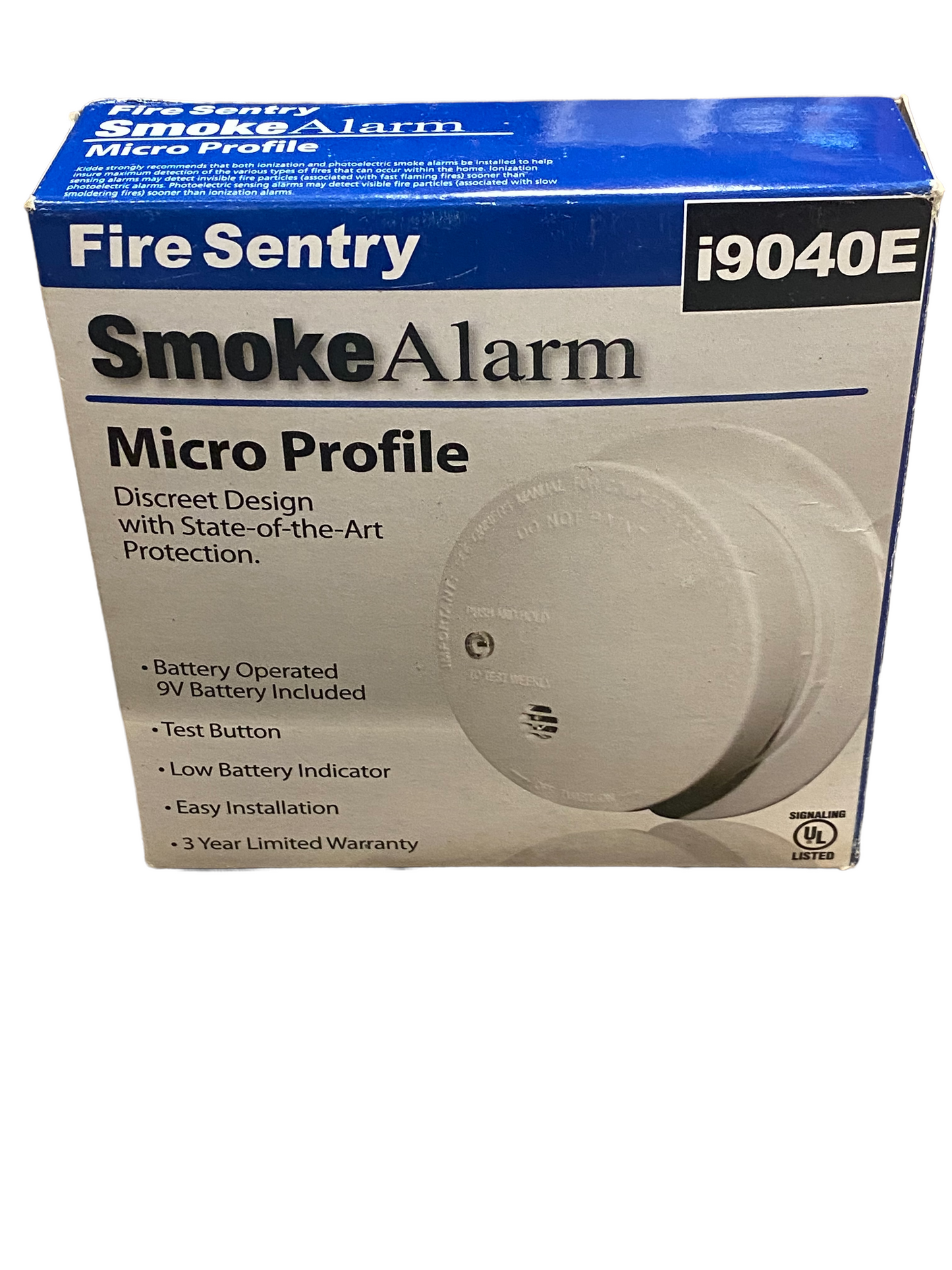 Fire SENTRY Smoke Alarm Micro Profile i9040E Brand-New with 9V Battery KIDDE