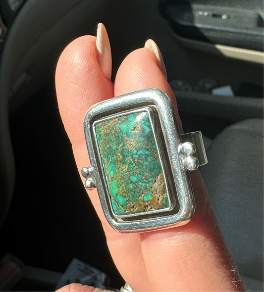 Vintage Echo of the Dreamer Turquoise Rectangular Sterling Silver .925 Ring Signed
