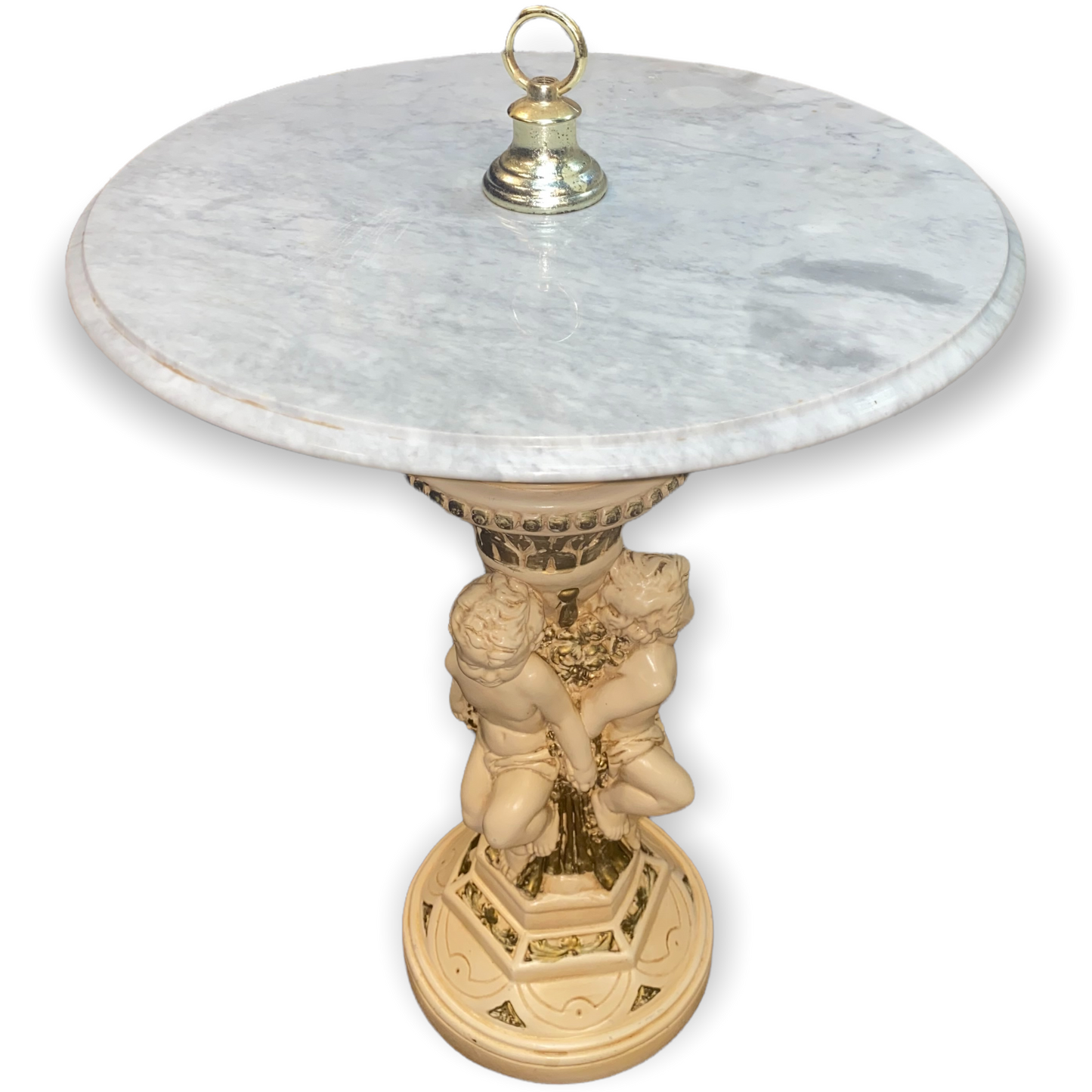 Art Deco Cultured Marble Table - Pedestal Cherub Angel Base Plant Stand