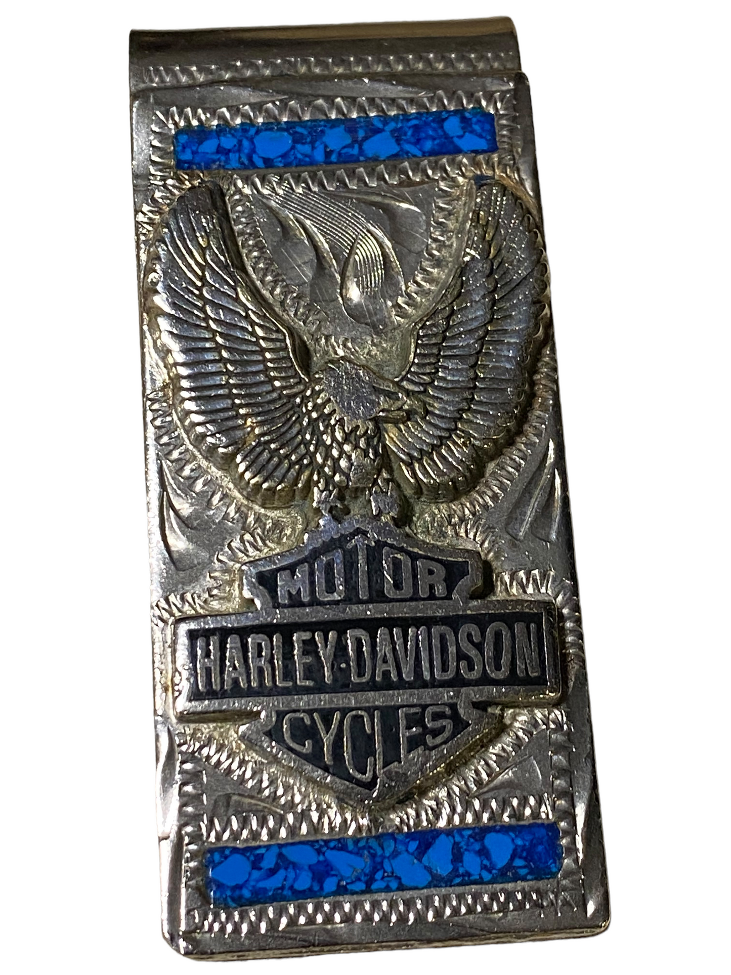 Vintage Harley Davidson Turquoise Sterling Silver Eagle Money Clip