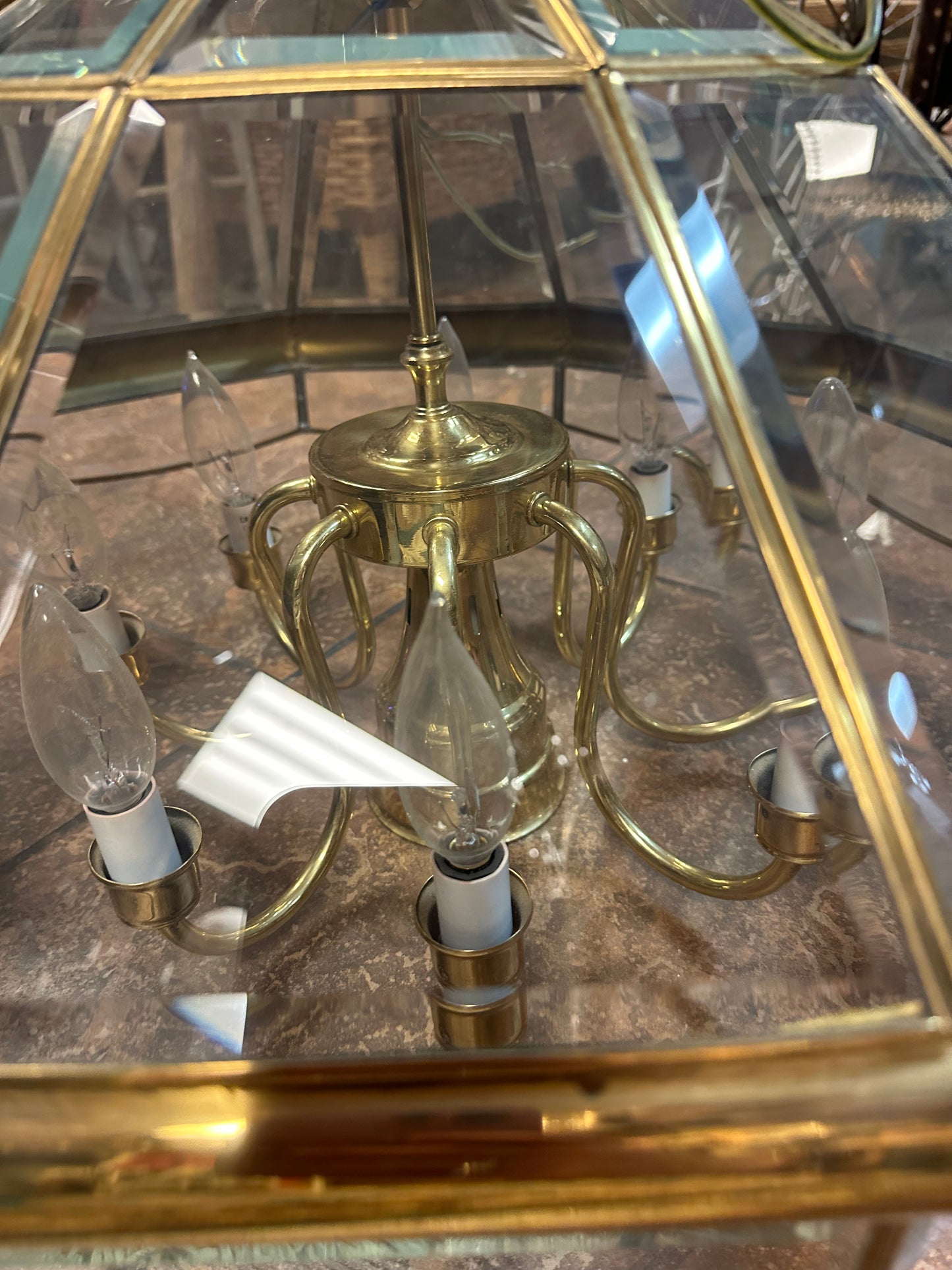 MCM Bound Glass Beveled 10-sided 9 Lights Brass Chandelier