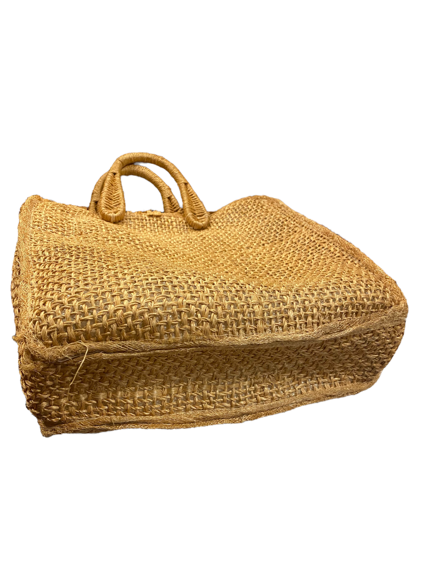 Vintage 1960s Rattan Floral Handbag Tote with Raffia Embroidery and Pockets Philippines